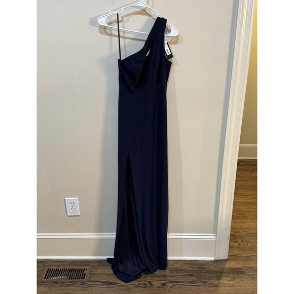 XSCAPE EVENINGS Asymmetric Trumpet Gown in Navy Size 4 Formal Wedding - Picture 2 of 8